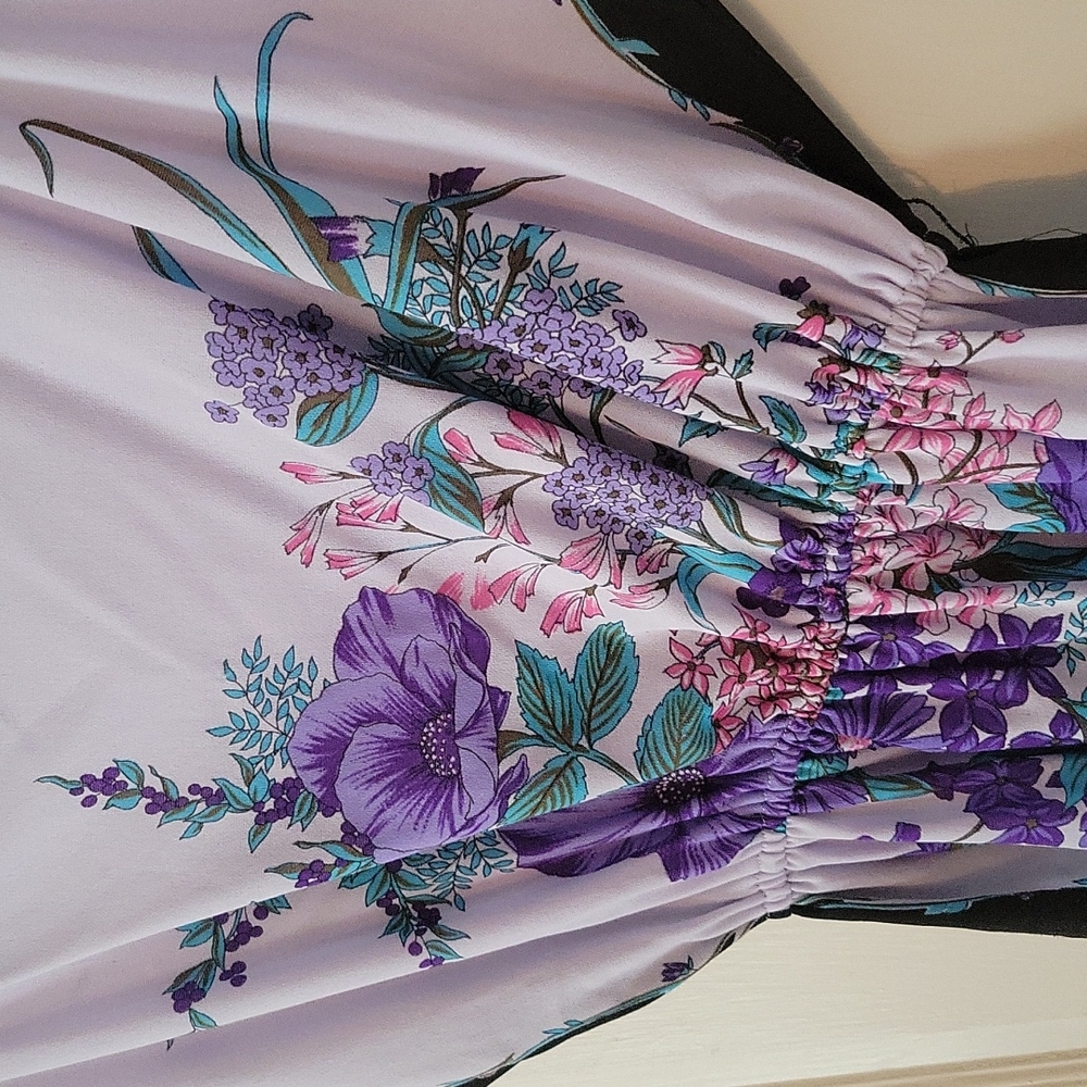 Vintage Swimsuit Coverup/Caftan - Purple Floral Print - Small - Picture 2 of 8